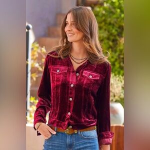 Sundance Deep Red Velvet Bomber Jacket